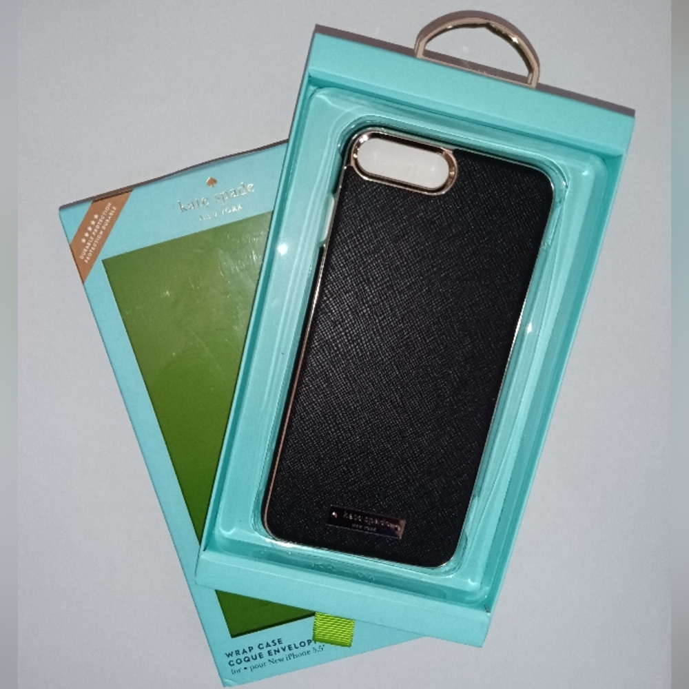 🆕Kate Spade Wrap Case Saffiano Black & Gold Size 5.5" for iPhone 7+ & iPhone 8+